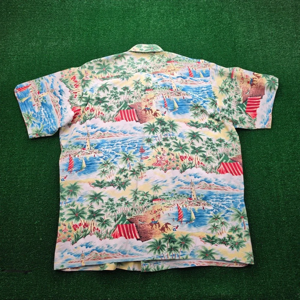 Wrangler Western 1947 Shirt Mens 2XL Hawaiian Beach Island Paradise Sailboat AOP